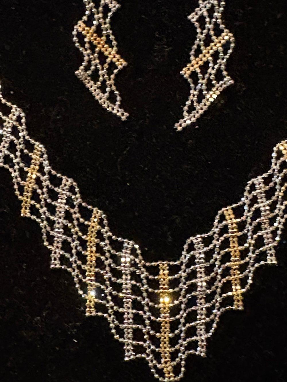 Two-Tone 14k Gold and 925 Silver Italian Mesh Necklace & Earrings Set